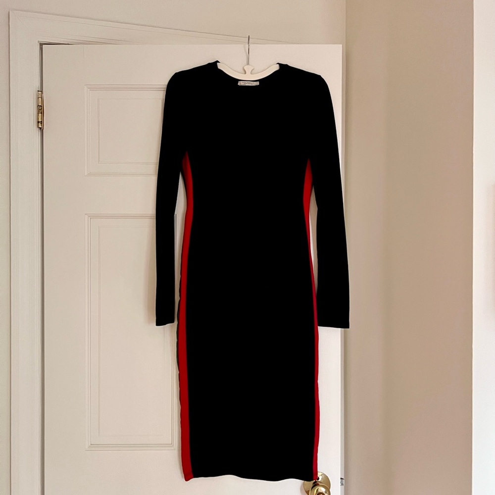 Black and red&green midi bodycon dress